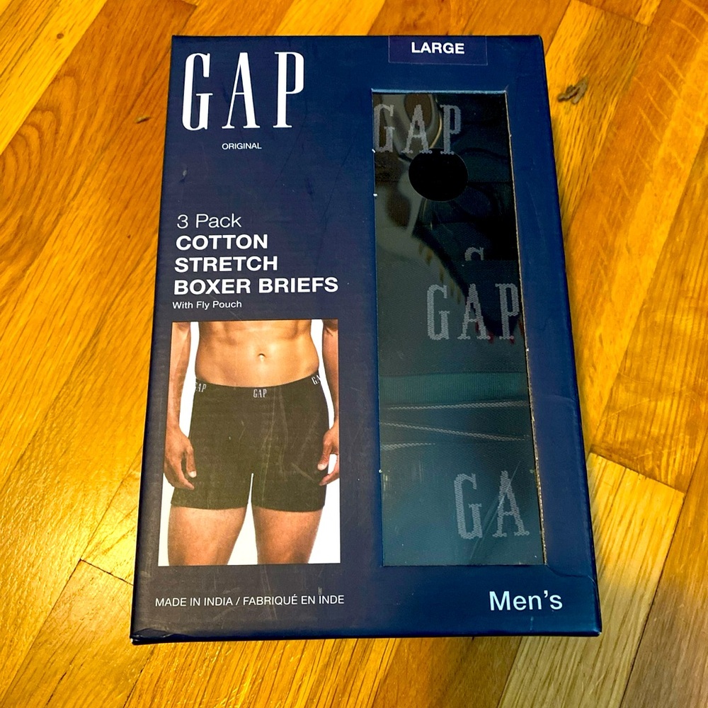 GAP Men's Cotton Stretch Boxer Briefs 3 Pack, Sizes Large w/Fly Pouch NEW